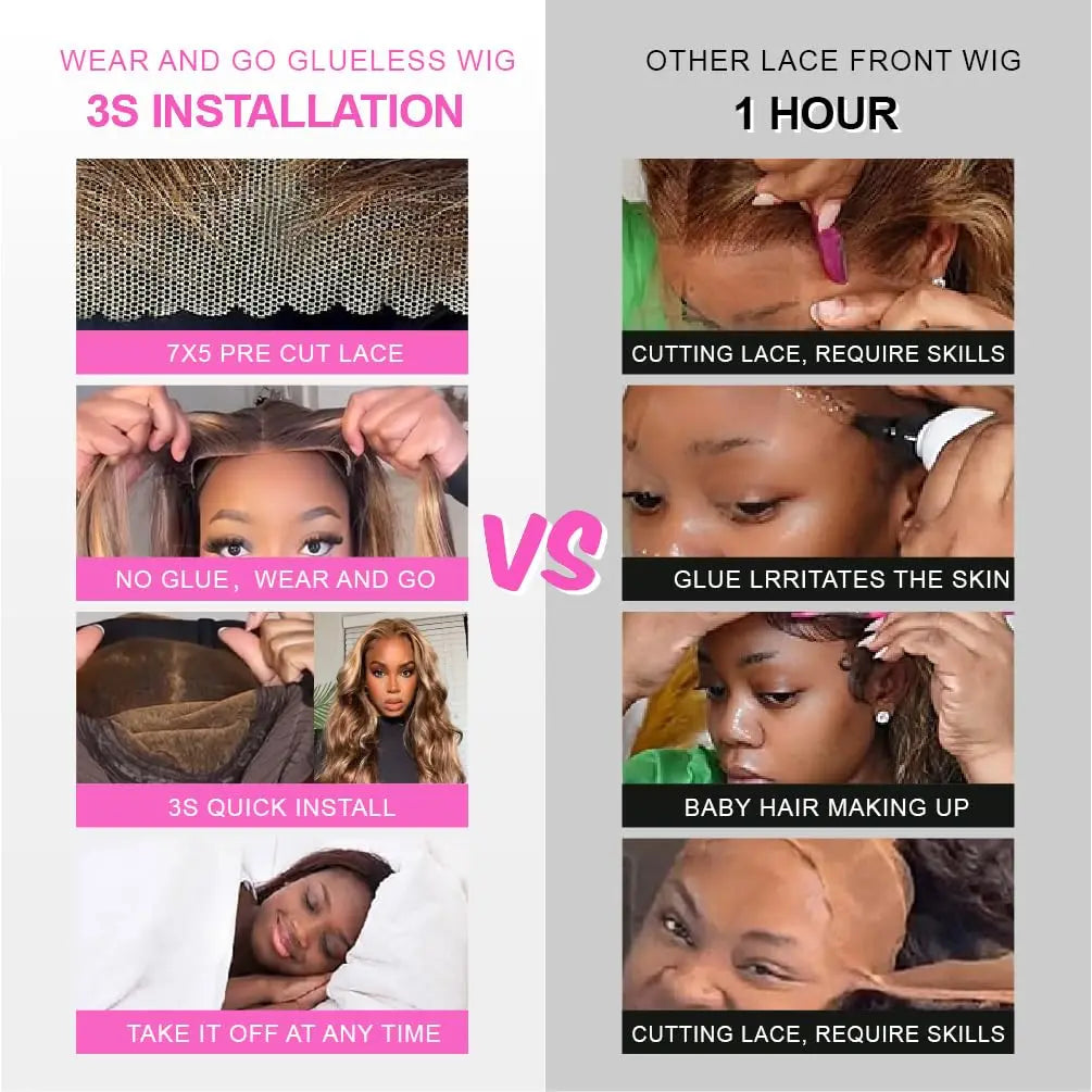 Glueless Highlight Wigs Human Hair 7X5 P4/27 Ombre Body Wave Lace Front Wigs Human Hair Pre Plucked Pre Cut For Black Women