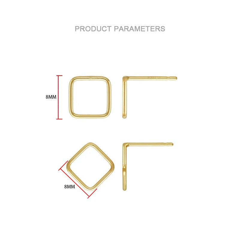 14K Gold Filled 8mm Square Earrings Minimalism Jewelry Gold Filled Stud Earrings Brincos Pendientes Oorbellen Boho Women Earring