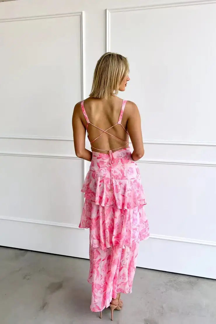 Women's Dresses Sexy Hanging Neck Dress Summer Ladies Chiffon Ruffled Hem Dress Fashion Beach Vacation Dress for Female 2025 New