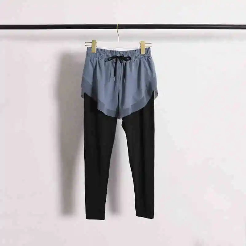 Stretch Autumn Sports Pants Women Two Pieces Fitness Yoga Pants and Shorts With Inner Phone Pocket 2 in 1 Yoga Pants