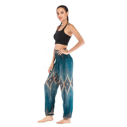Women's Yoga Pants Printed Ethnic Style Loose Yoga Trousers Bloomers High Waist Fitness Sports Crotch Dance Palazzo Sweatpants