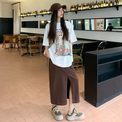 Casual High Quality Maxi Denim Skirts for Women Summer 2025 Fashion White Jeans Dress Long Y2k Medium-length A- Line Skirt Denim