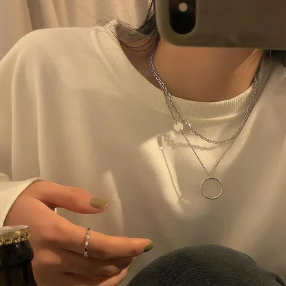 Geometric Circle Necklace for Women Fashion Hip-hop Double Layered Choker Collarbone Chains Niche Design Trendy Sweater Chain