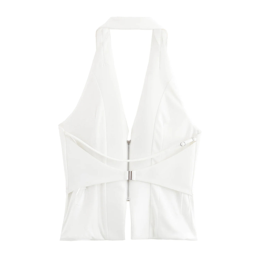 2025 Women Sexy Backless Strapless Halter Corset Tops Side Zipper Lady Slim Camis Female Solid Chic Tops