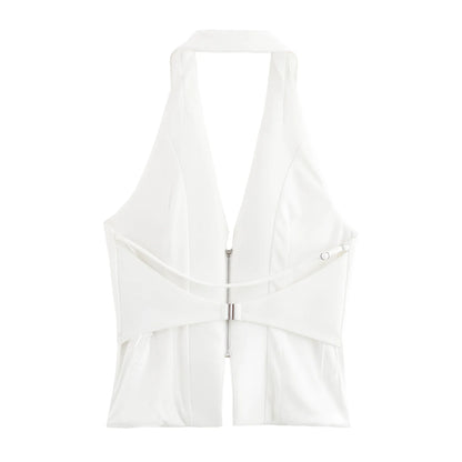 2025 Women Sexy Backless Strapless Halter Corset Tops Side Zipper Lady Slim Camis Female Solid Chic Tops