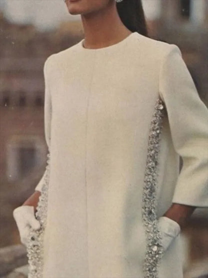 Womens Dresses Evening Dresses Fashion Casual Long Sleeves Loose Sequined Solid Color Elegant Round-neck Mini Dresses