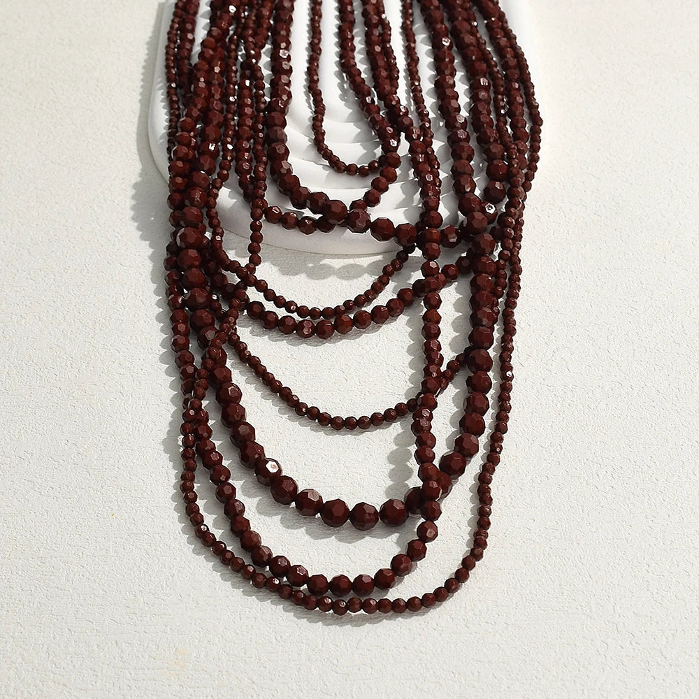 Bohemian Multi Layer Handmade Beaded Necklaces for Women Exaggerated Red Green Waterfall Beads Pendant Necklace Party Jewelry