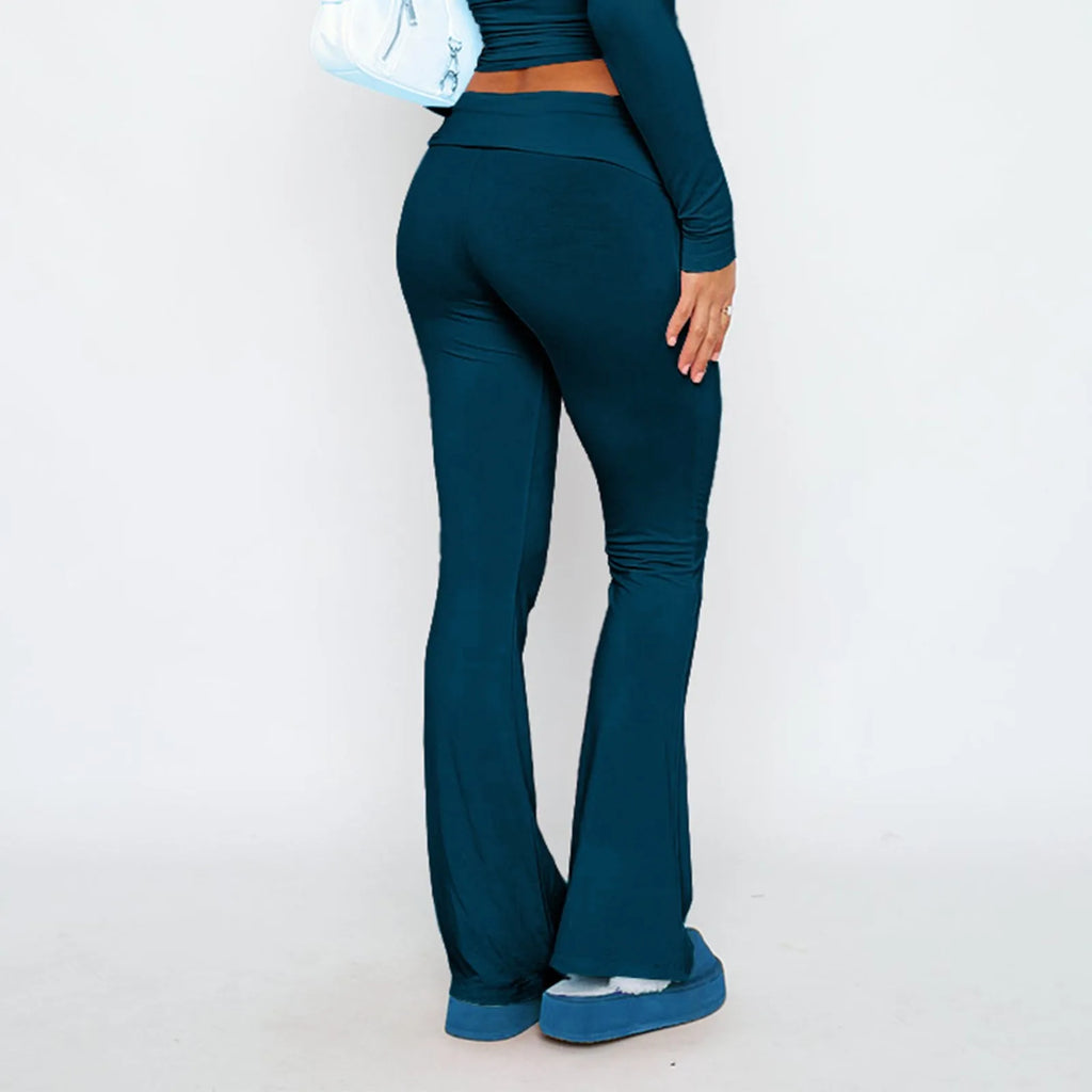 Long Pants Women Fashion Trousers Solid Elastic Leggings Flare Bottoms High Waist Wide Leg Athletic Yoga Bell Pants Summer