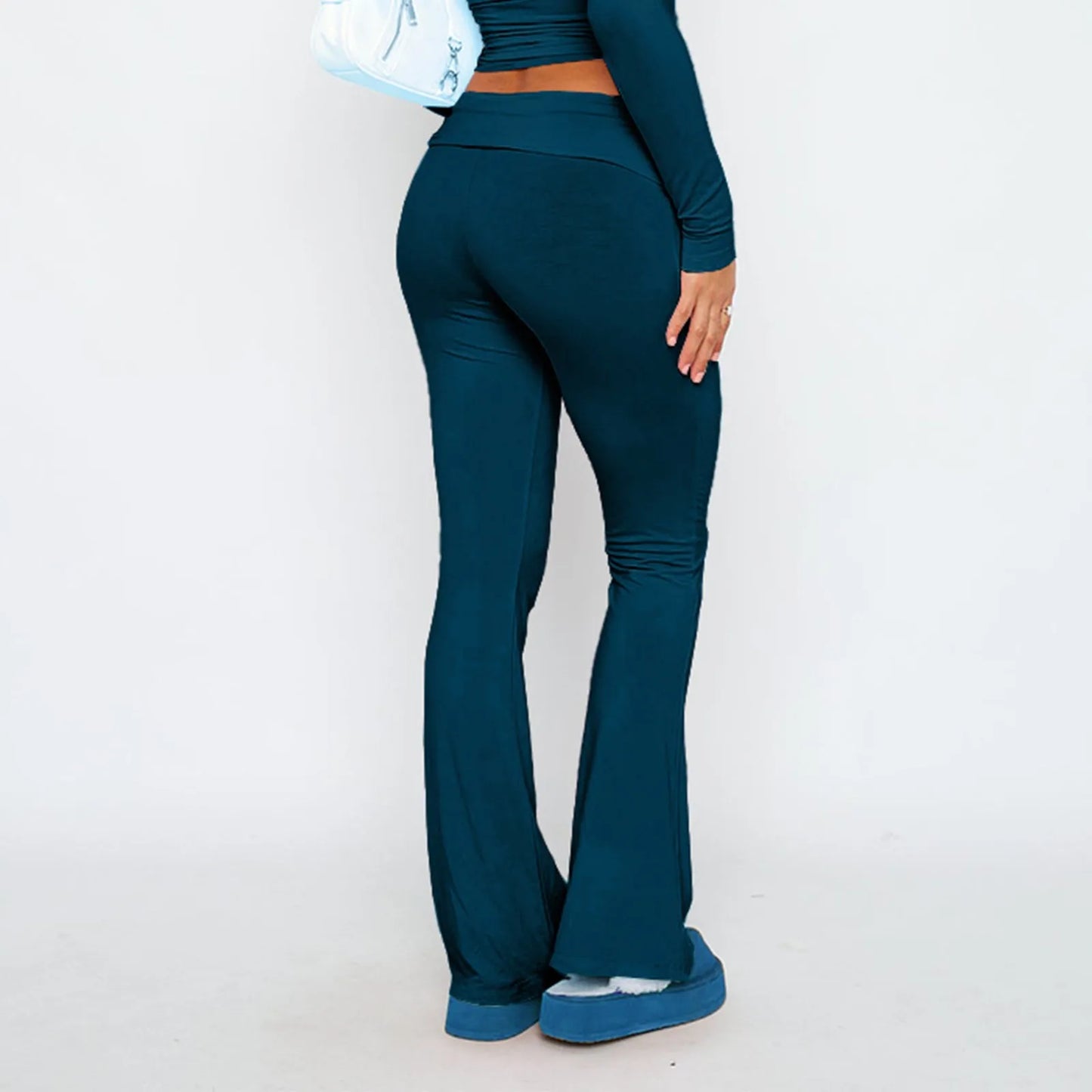 Long Pants Women Fashion Trousers Solid Elastic Leggings Flare Bottoms High Waist Wide Leg Athletic Yoga Bell Pants Summer