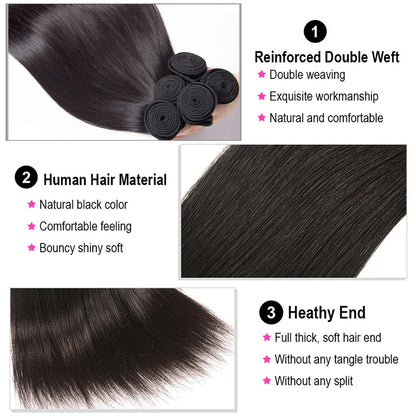 Straight Human Hair Weave Bundles 30 32 Inch Straight 100% Raw Indian Human Hair Bundles Remy Hair Extensions 3 4 Bundles Hair