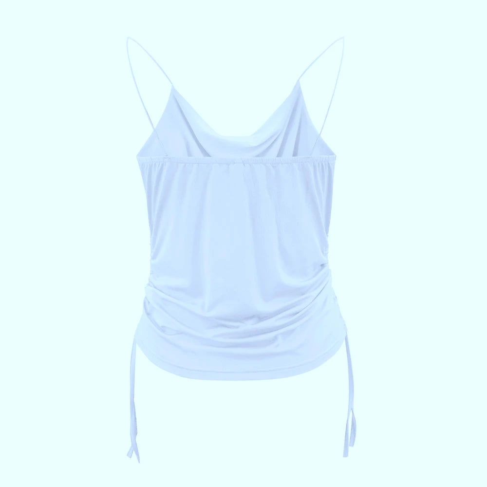 Women Tank Top V Neck Camisole Cami Drawstring Spaghetti Strap Top Loose Sleeveless Blouses Tank Shirt Summer Crop Top