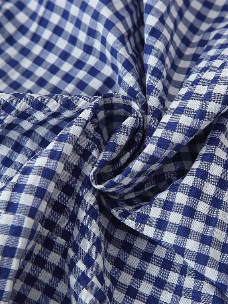 Women's Tops New Summer 2025 Small Check Tops Embroidered Trims Sexy Deep V-Neck Casual Fashion Versatile Personality