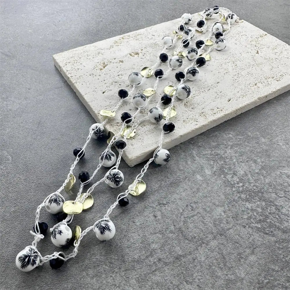 Bohemian Necklace for Women Ceramic Bead Pendant Golden Alloy Multi Retro Charms Jewelry.1Pcs. Trendy 2025