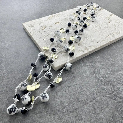 Bohemian Necklace for Women Ceramic Bead Pendant Golden Alloy Multi Retro Charms Jewelry.1Pcs. Trendy 2025