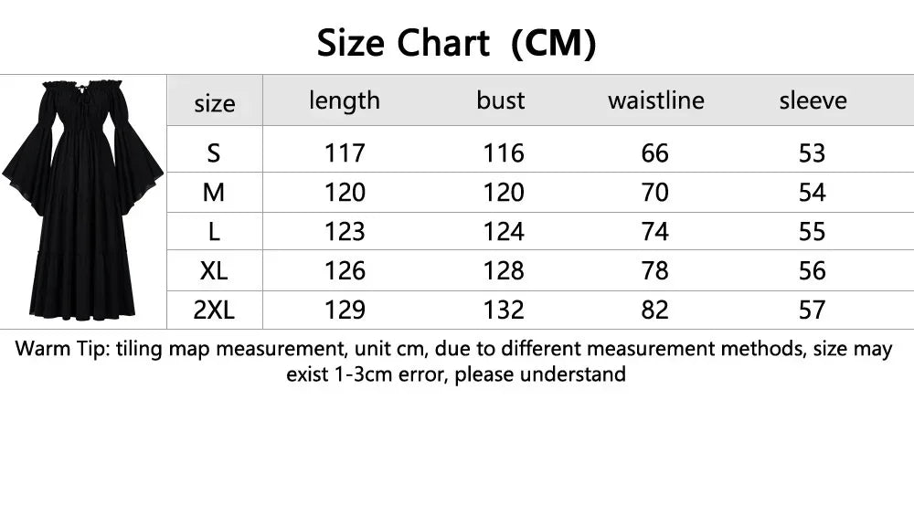 Women Renaissance Irish Dress Off Shoulder Medieval Peasant Dress Pirate Costume Wench Retro Gown Smocked Waist Maxi Long Dress