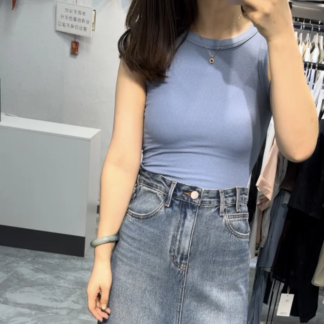 Women's Tank Top Crop Sexy Off Shoulder O Neck Solid Ribbed Knitted Casual Sport Vest Basic Elastic Camisole