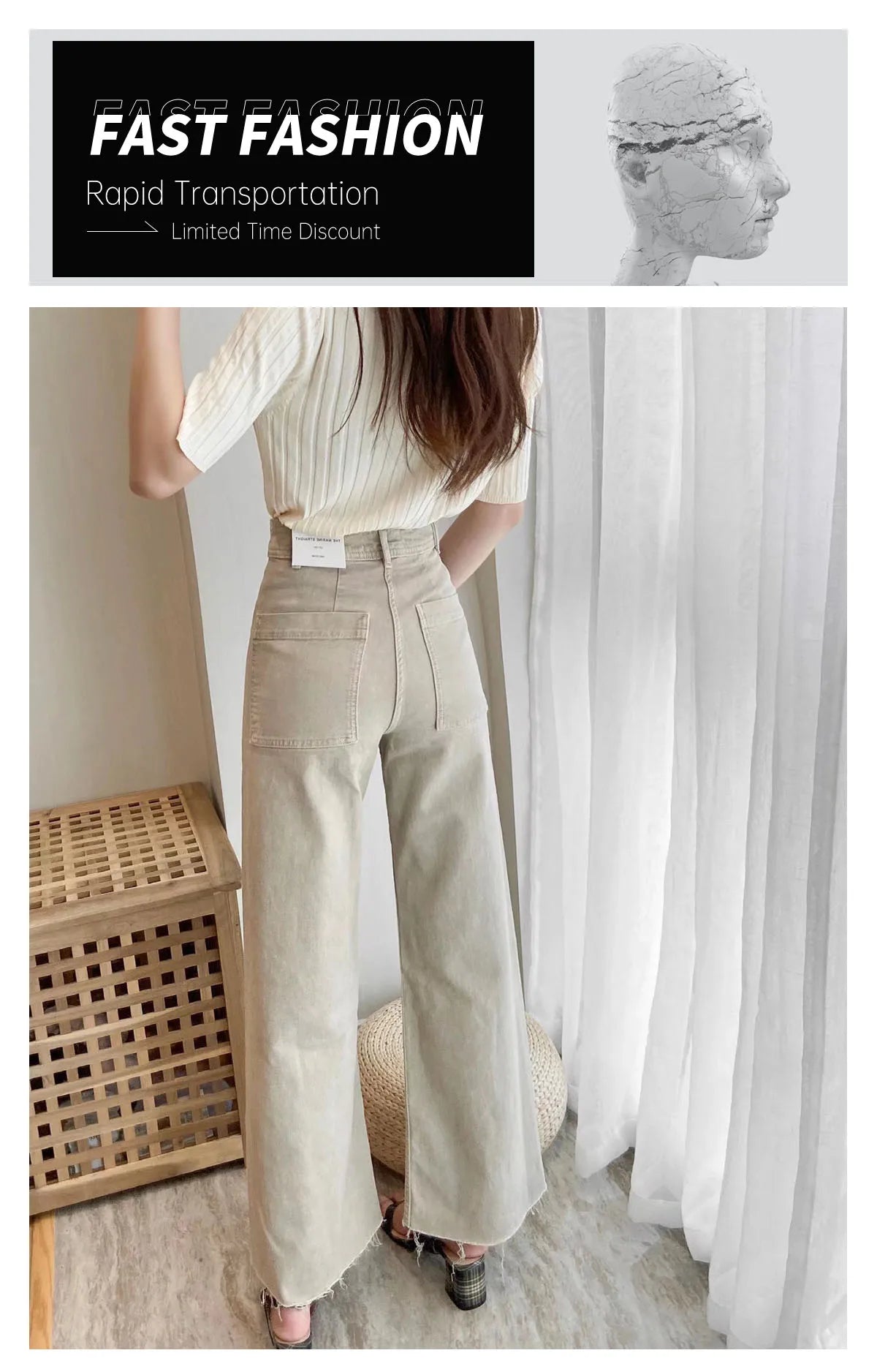 2023 New Women's Wear High Quality Fashion High Waist Straight Slender Wide Leg Jeans