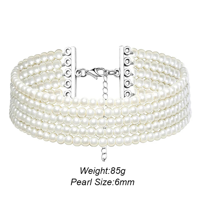 Fashion Elegant Women 3-5Layer White Pearl Choker Necklaces Bohemian Creative Design Wedding Anniversary Necklace Female Jewelry