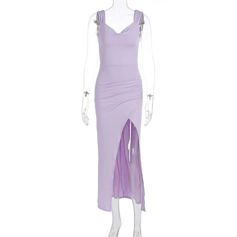 Elegant Evening Dresses Women Sexy Backless Slim Fit Summer Dress Chic Slit Dress Robes Party Club Gowns Women Clothing