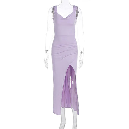 Elegant Evening Dresses Women Sexy Backless Slim Fit Summer Dress Chic Slit Dress Robes Party Club Gowns Women Clothing