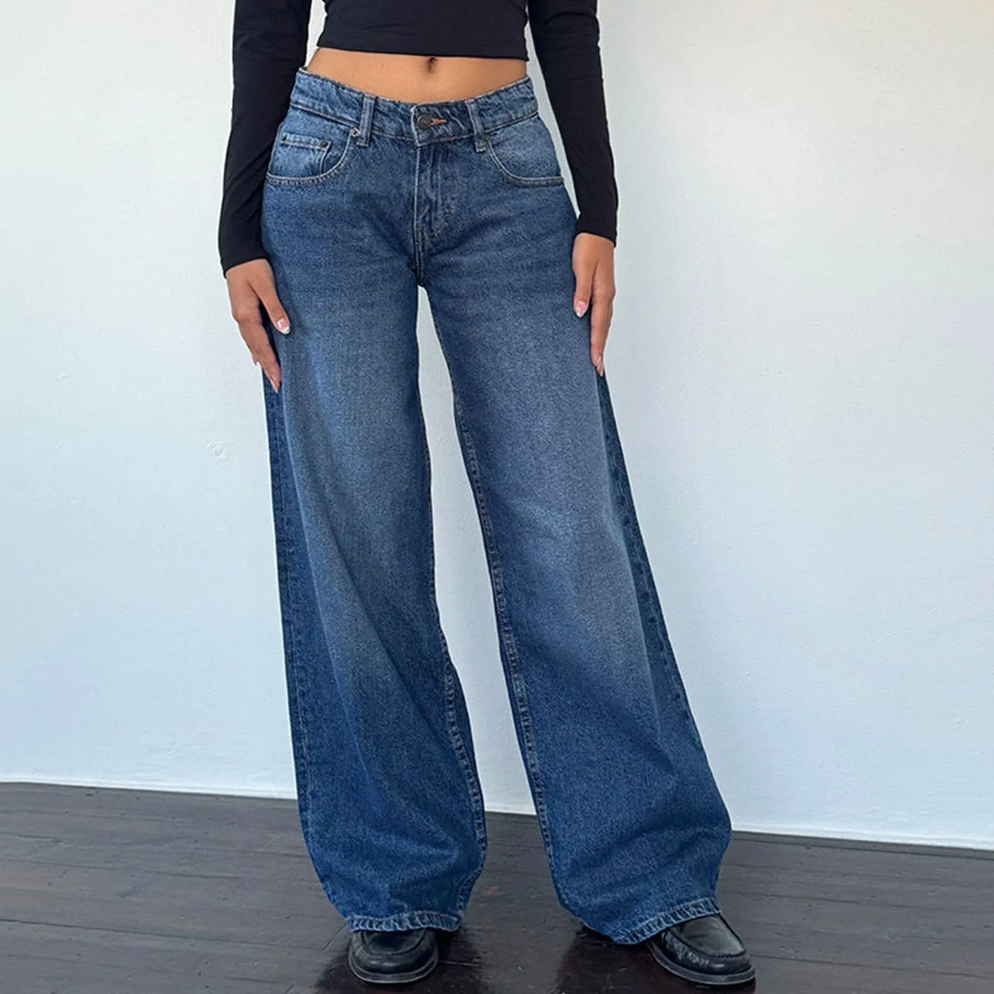 Retro Washed Jeans Women'S Design Sense Mid Waisted Straight-Leg Pants Loose Wide-Leg Mopping Pants Jeans Pants For Woman Jean