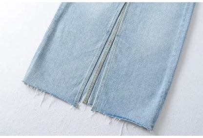 MiuKoMiYa Long Denim Skirts For Women Maxi Spring 2025 Black Front Slit Jean Skirts Womens Long Streetwear Blue Skirt Denim Maxi