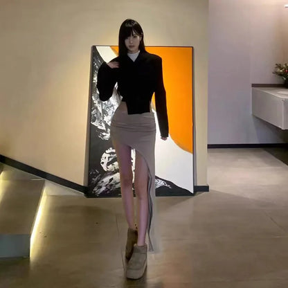 Asymmetrical Skirts For Women Y2k Clothes Solid Color Conjuntos De Falda Sexy Mujer Slim Jupe Femme Été Korean Fashion Clothing