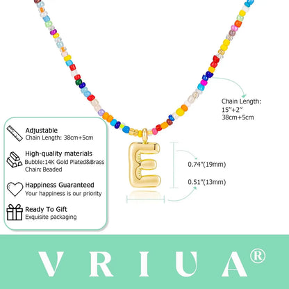 Colorful Initial Necklaces for Women Bubble Handmade Beaded Dainty Cute Beach Boho Necklace Trendy Jewelry Choker Necklace