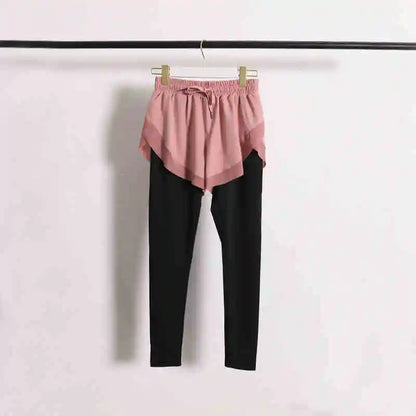 Stretch Autumn Sports Pants Women Two Pieces Fitness Yoga Pants and Shorts With Inner Phone Pocket 2 in 1 Yoga Pants