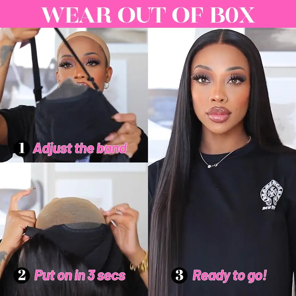 Wear Go Glueless Wig Malayaisn Straight 4x4  Lace Wig Preplucked Human Wigs Ready To Go Pre Cut Pre Bleached Knots