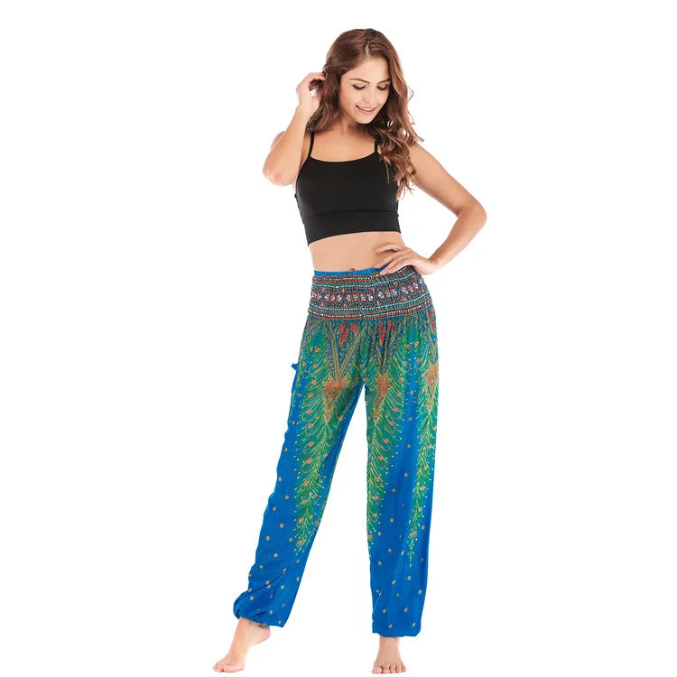 Women's Yoga Pants Printed Ethnic Style Loose Yoga Trousers Bloomers High Waist Fitness Sports Crotch Dance  Sweatpants