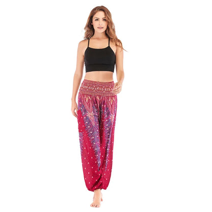 Women's Yoga Pants Printed Ethnic Style Loose Yoga Trousers Bloomers High Waist Fitness Sports Crotch Dance  Sweatpants