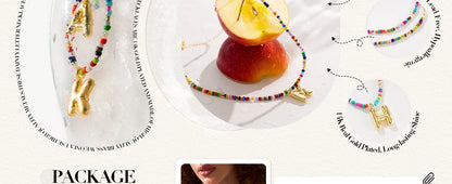 Colorful Initial Necklaces for Women Bubble Handmade Beaded Dainty Cute Beach Boho Necklace Trendy Jewelry Choker Necklace