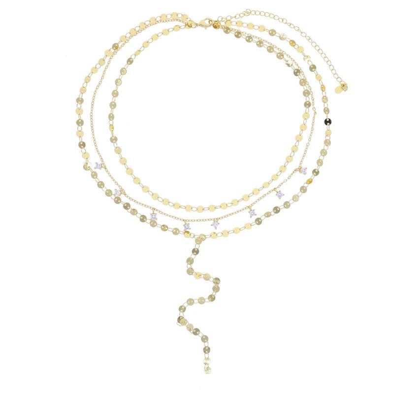 2025 New Long Necklace for Women Y Lariat Shaped Disc Choker Sexy Multilayer Sequins Chain Tassel Bling Cz Pendant Necklace