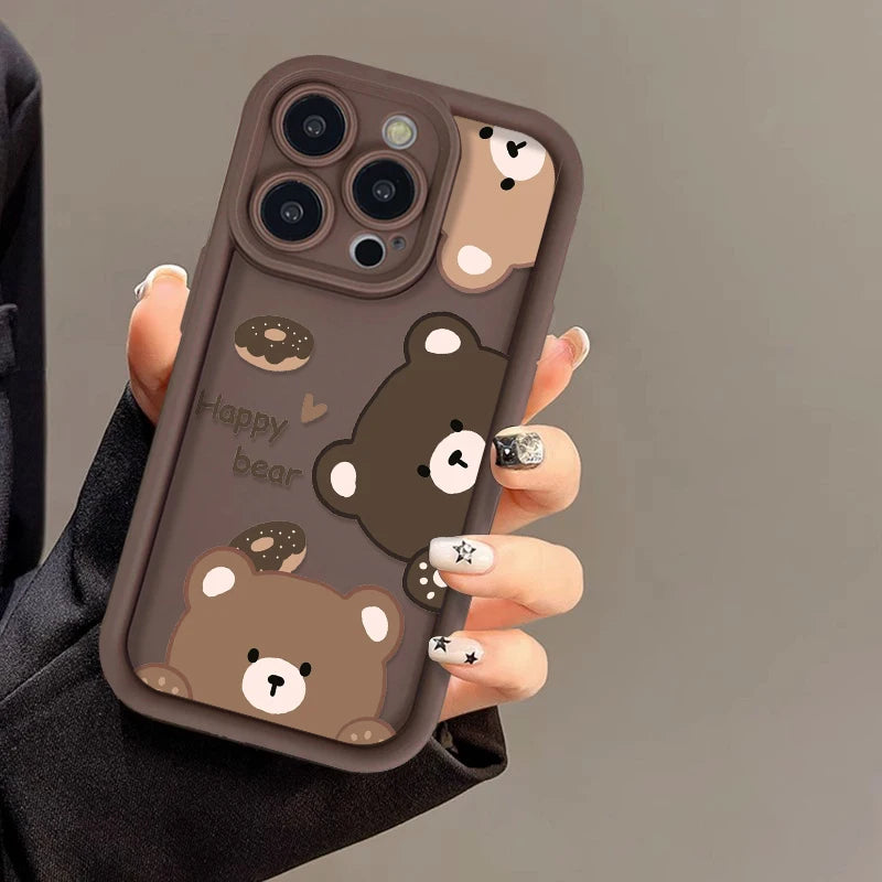 Cute Bear Phone Case For iPhone 13 Cases Iphone 11 15 Pro Max 16 14 12 XR XS X 7 8 Plus SE 15promax Soft Silicon Fundas Covers