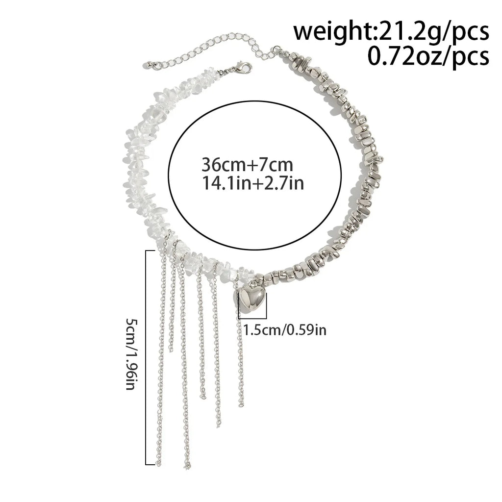 Necklaces for Women Heart-shaped Cross Imitation Pearl Tassel Long Necklace Colliers Femmes Girl Stuff
