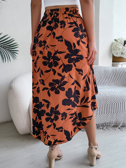 Spring Summer Skirts for Women Casual Floral Print Asymmetric Ruffle Edge Skirt