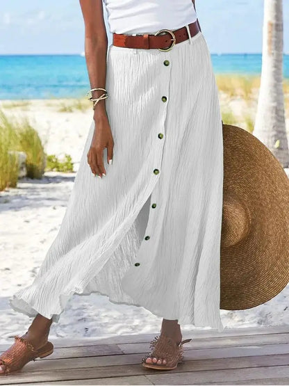 Women Skirt 2025 Spring Summer New Fashion Casual Cotton And Linen Solid Color Buttons Skirt Split A- Line Hip Waist Long Skirt