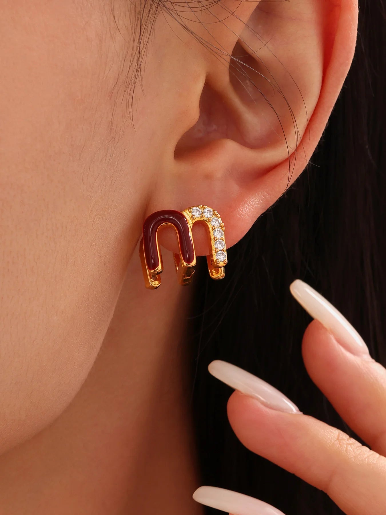 Modern Red Enamel Earrings For Women Copper Gold Plated Female Ear Studs Girls Charming Daily Jewelry