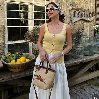 Women's 2025 New Summer Tops Chic Elastic Slim Elegant Holiday Women's Tops Summer Street Fashion Youth Tank Tops