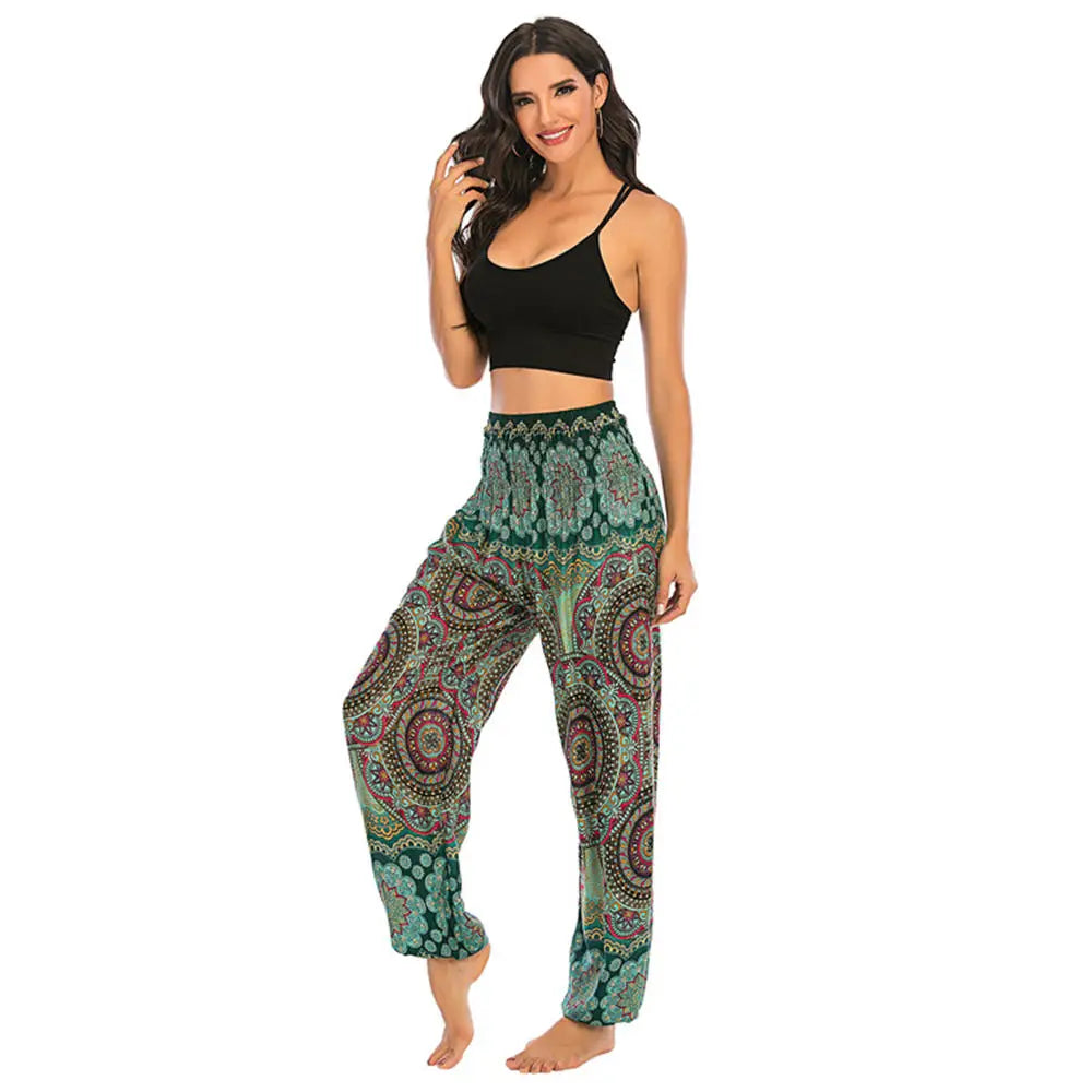 Women's Yoga Pants Printed Ethnic Style Loose Yoga Trousers Bloomers High Waist Fitness Sports Crotch Dance Palazzo Sweatpants