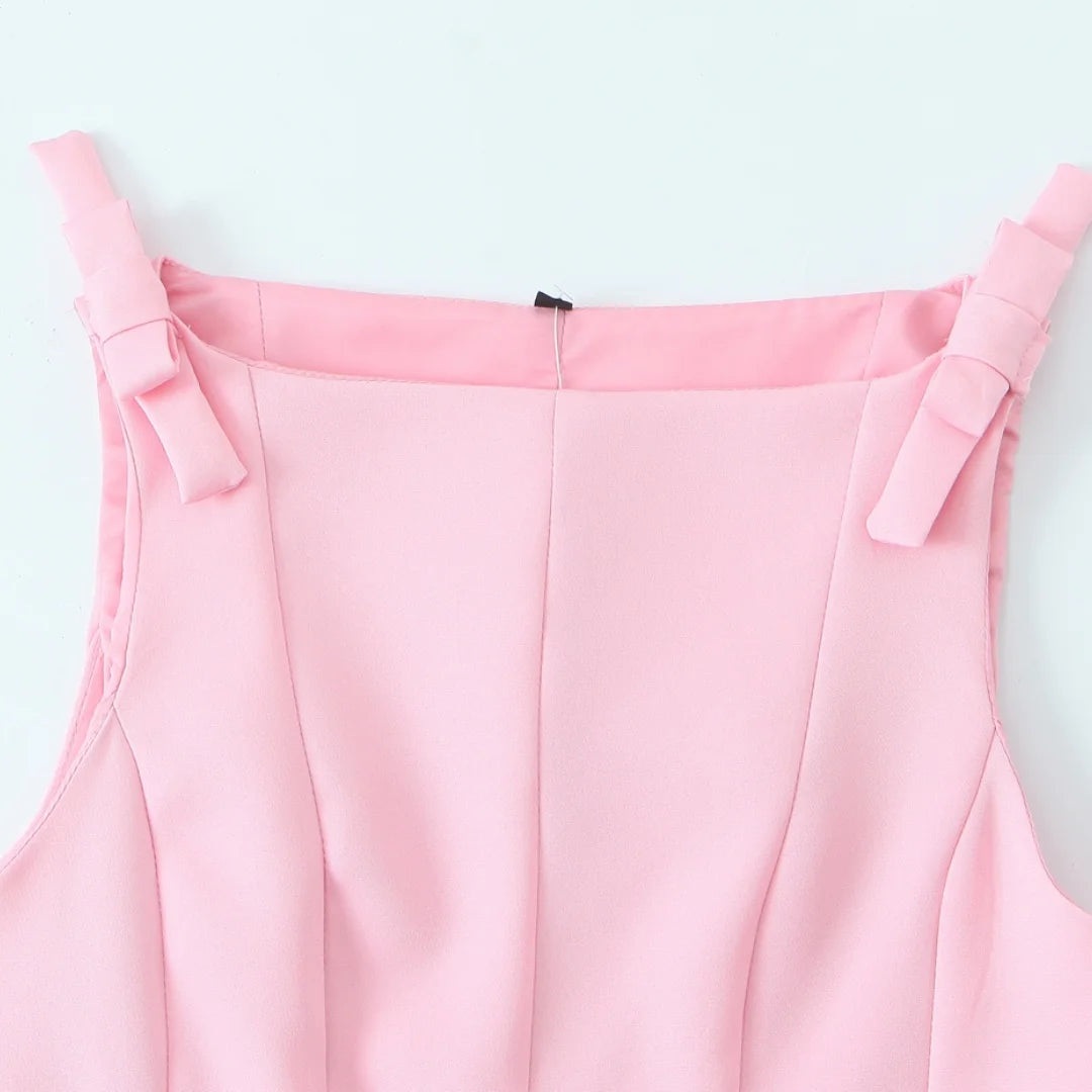 TRAF Top for Women Fashion Summer Short Skirt Hem Bow Sleeveless O-neck Blouse Street Clothing Vest Tank Chic Ladies Tops Mujer