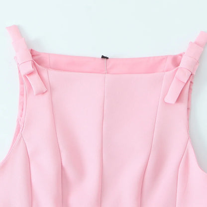 TRAF Top for Women Fashion Summer Short Skirt Hem Bow Sleeveless O-neck Blouse Street Clothing Vest Tank Chic Ladies Tops Mujer