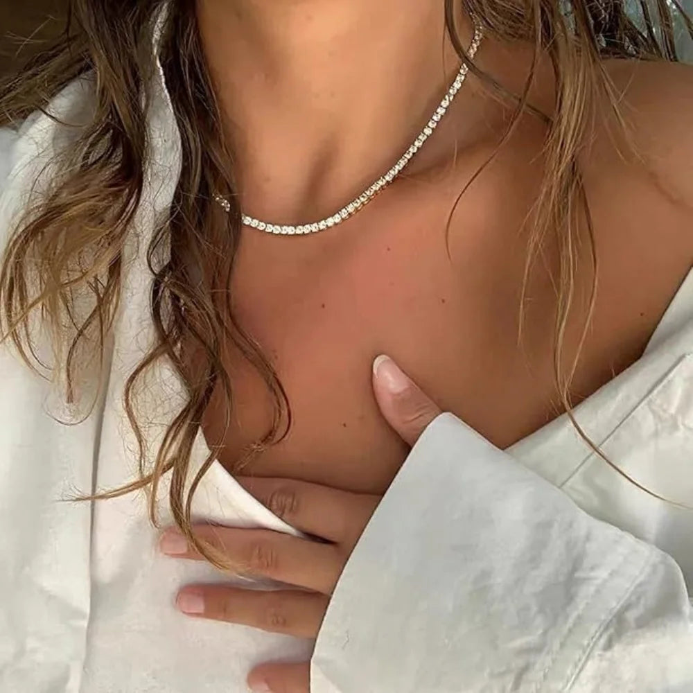 Tennis Necklace for Women,Gold/Silver Plated 3A Cubic Zirconia Diamond Choker Necklace,Dainty Neck Chain Necklace Trendy Jewelry