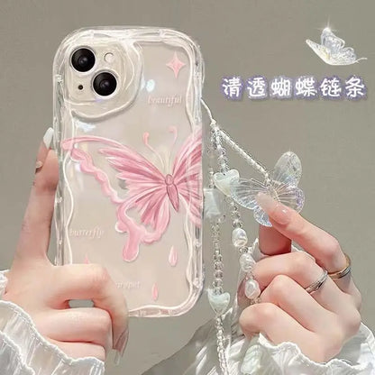 Fashion Butterfly Hand Chain Phone Case For Realme C67 C63 C53 C65 C11 C33 C31 C35 C55 C21Y C20 C21 C12 C15 C25 C30 GT6 Cover