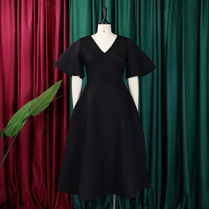 Dress Women Sexy Dresses White Round Neck Flare Sleeve Party Sheath Pleated High Waist Work Elegant Bodycon Mid Length Vestidos