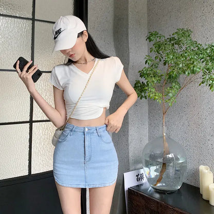 Summer Sexy Mini Demin Jeans Skirts Women 2024 Korean Fashion High Waist A Line Black Skirt Harajuku Slim Shorts Mujer Faldas