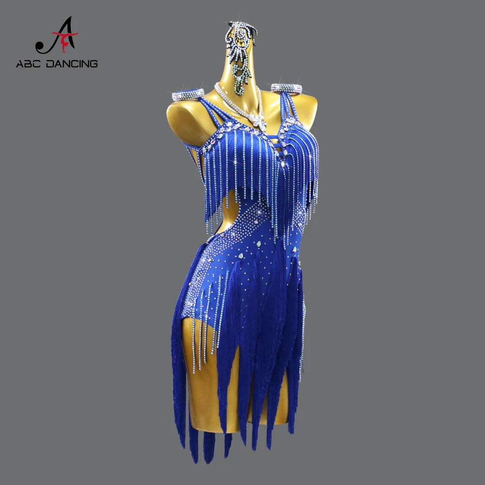 Evening Dress Latin Dance Costume Womens 2025 Dancewear Girl Adult Short Fringed Clothing American Competition Stage Sports Suit