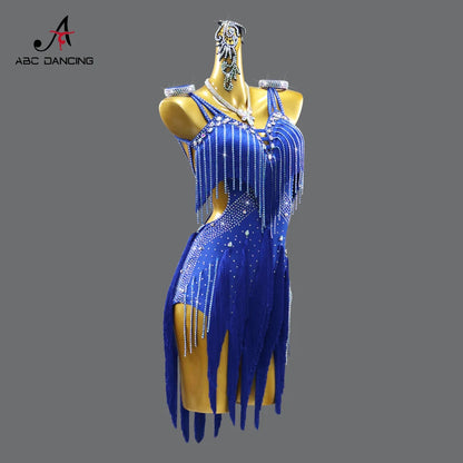 Evening Dress Latin Dance Costume Womens 2025 Dancewear Girl Adult Short Fringed Clothing American Competition Stage Sports Suit