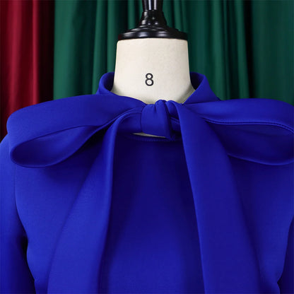 Elegant Dresses for Women Bow Collar Full Sleeve High Waisted A Line Mid Calf Luxury Female Birthday Party Dinner Vestidos Mujer